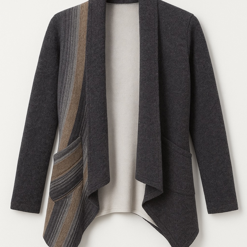 Calvin Tran Gray Wool Blend Open Front Cardigan Jacket Asymmetrical Hem Size M